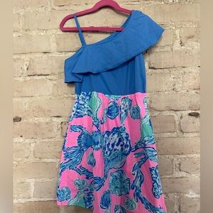 Lilly Pulitzer Blue and Pink One-Shoulder Dress